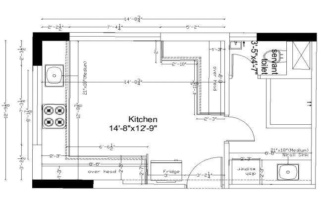 Kitchen of restaurant all sided section with furniture cad drawing ...