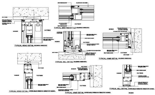 Window frame detail 2d view elevation dwg file - Cadbull