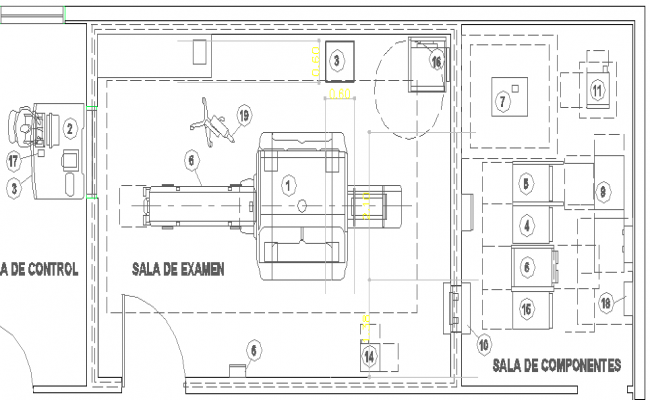 Health center plan view with area and door and window