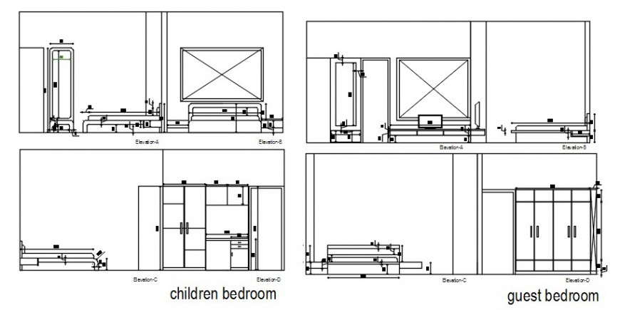 Children And Guest Bedroom Section With Interior Drawing Details Dwg File Cadbull