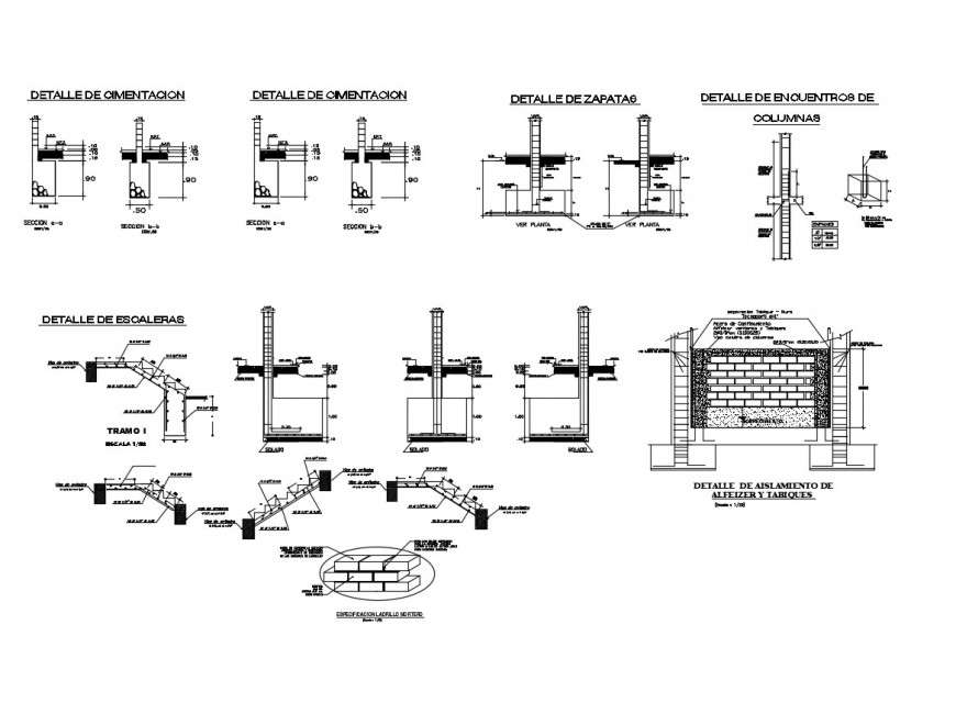 Foundation and column section detail layout file - Cadbull