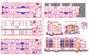 Front sectional details of multi-story office building dwg file - Cadbull