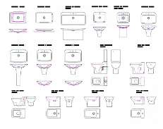 Bathroom and toilet of house section, plan and sanitary installation ...