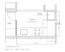 Kitchen of house cut section, plan and furniture cad drawing details ...