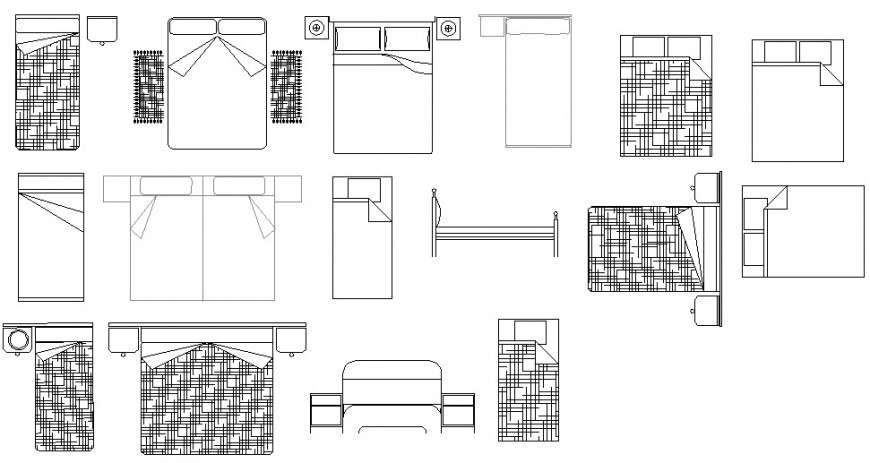 Double bed CAD furniture block detail autocad file Cadbull
