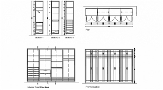 Wardrobe closet elevation, section and plan cad drawing details dwg ...