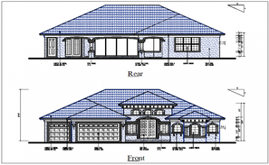 Bungalows elevation and section different axis view in autocad - Cadbull