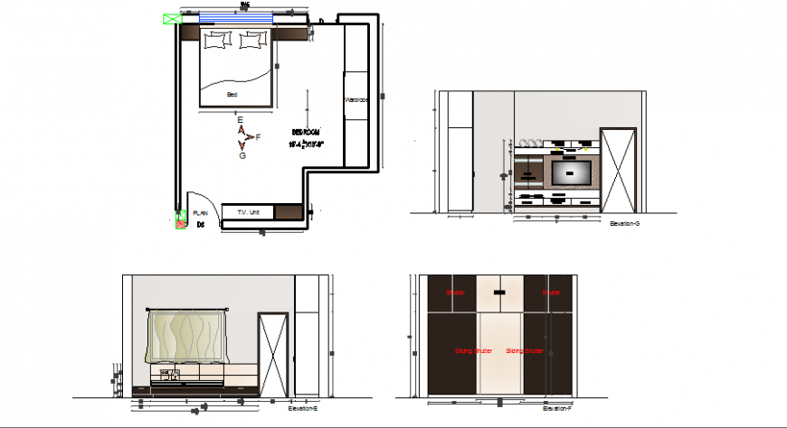 Master Bedroom Section Interior And Furniture Layout Details Dwg File Cadbull