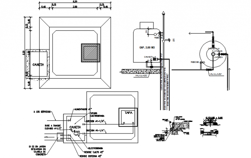 Water tank system details with plumbing and sanitary cad drawing ...