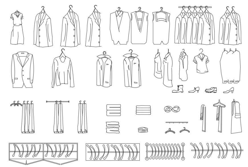 CAd drawings details of front elevation of clothes - Cadbull