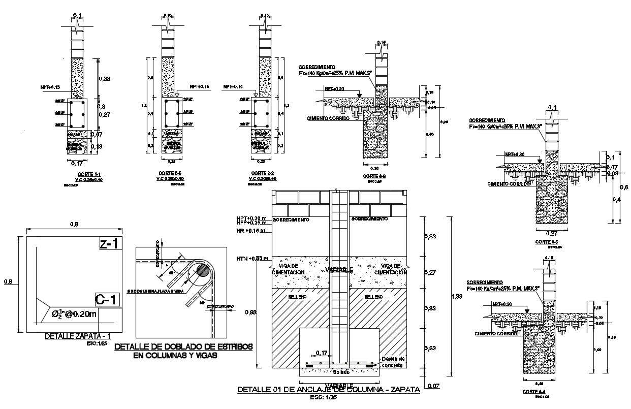 2D Drawing Of Best Column Foundation Details Plan AutoCAD File - Cadbull