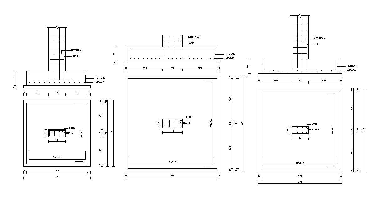 AutoCAD File Different Column Footing Design DWG Drawing Cadbull
