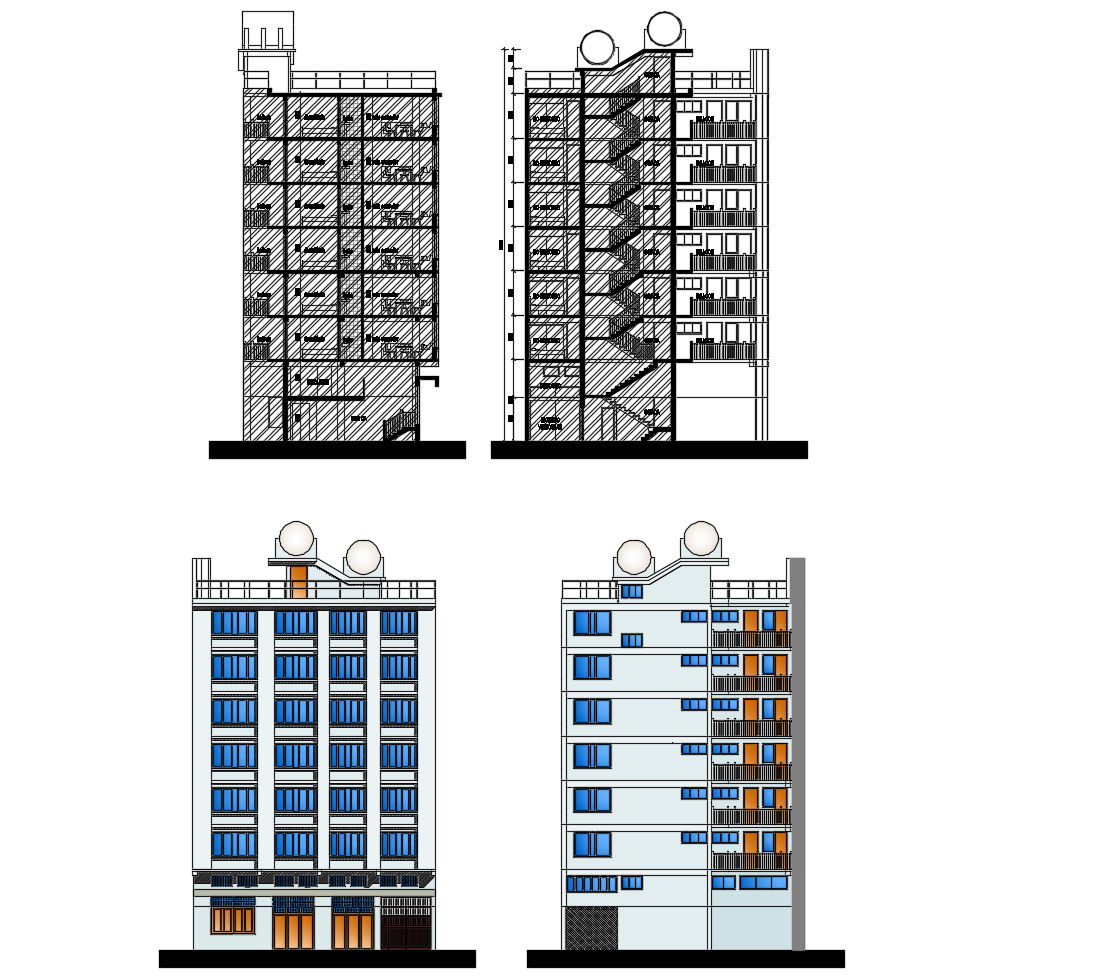 Autocad Drawing Of Residential Elevations Cadbull