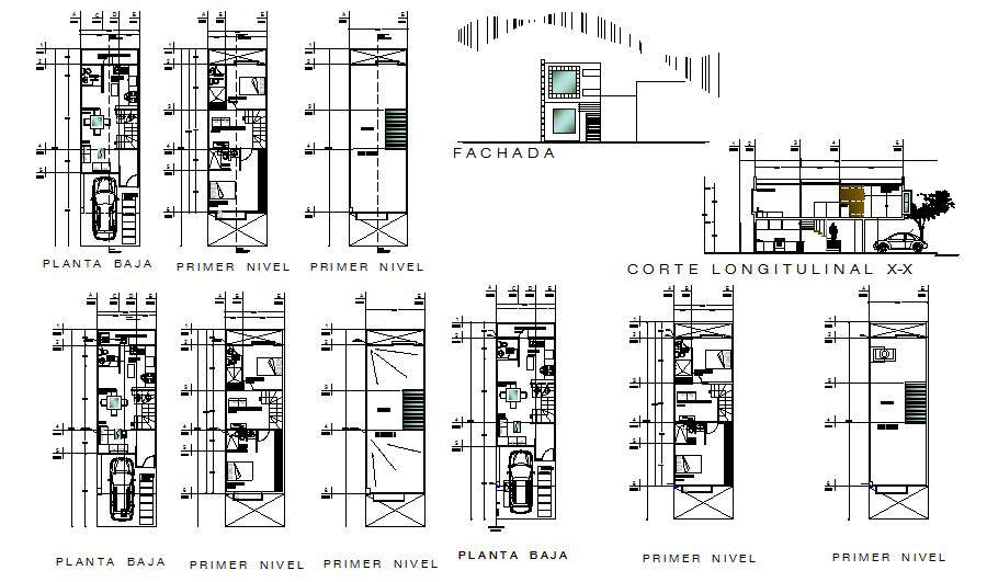 Autocad drawing of the house with front facade - Cadbull