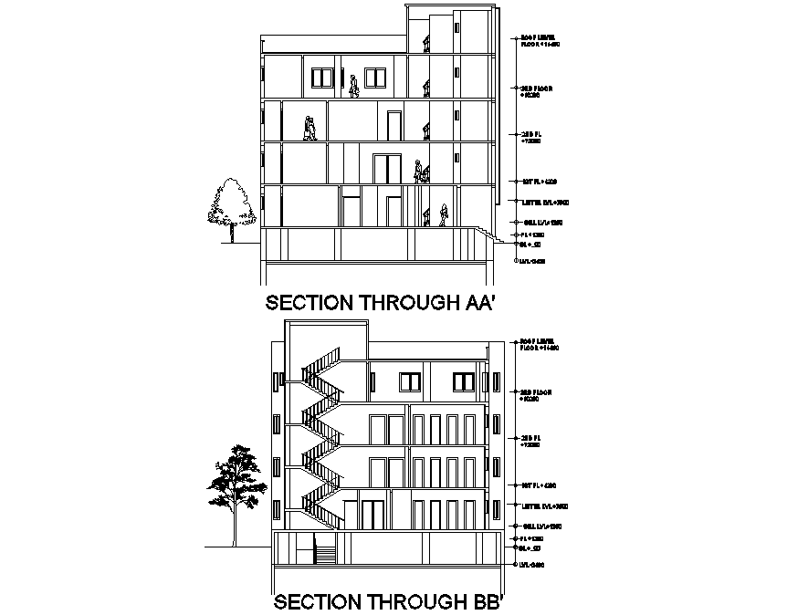 Education center section plan detail dwg file - Cadbull