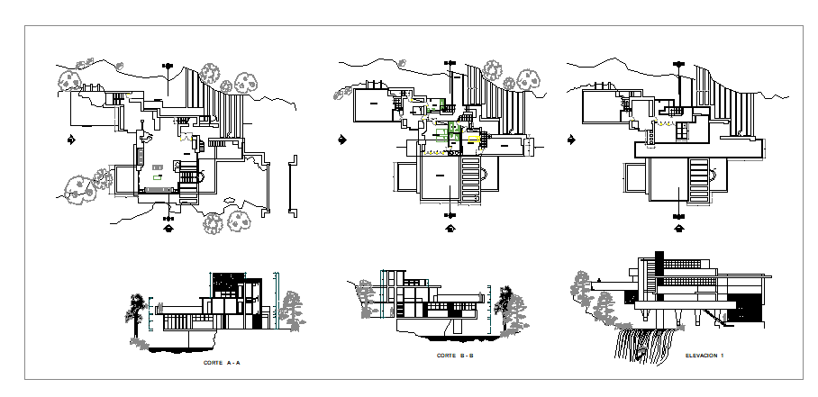 Floor plan and exterior elevation of a bungalow dwg file - Cadbull