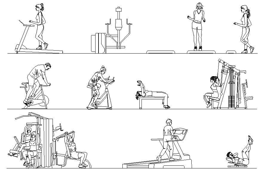 Gym equipment blocks autocad drawing - Cadbull