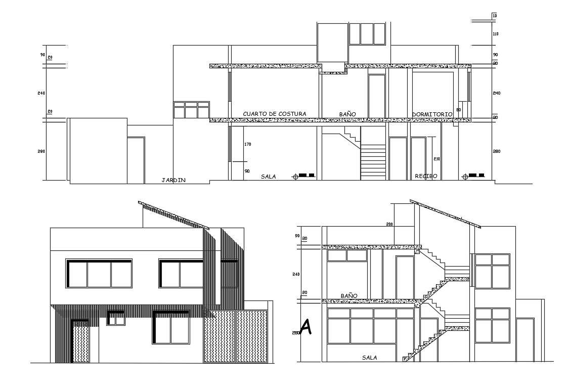 Make 2d Cad Drawing Two Section And Elevation Of Bungalow Autocad File ...