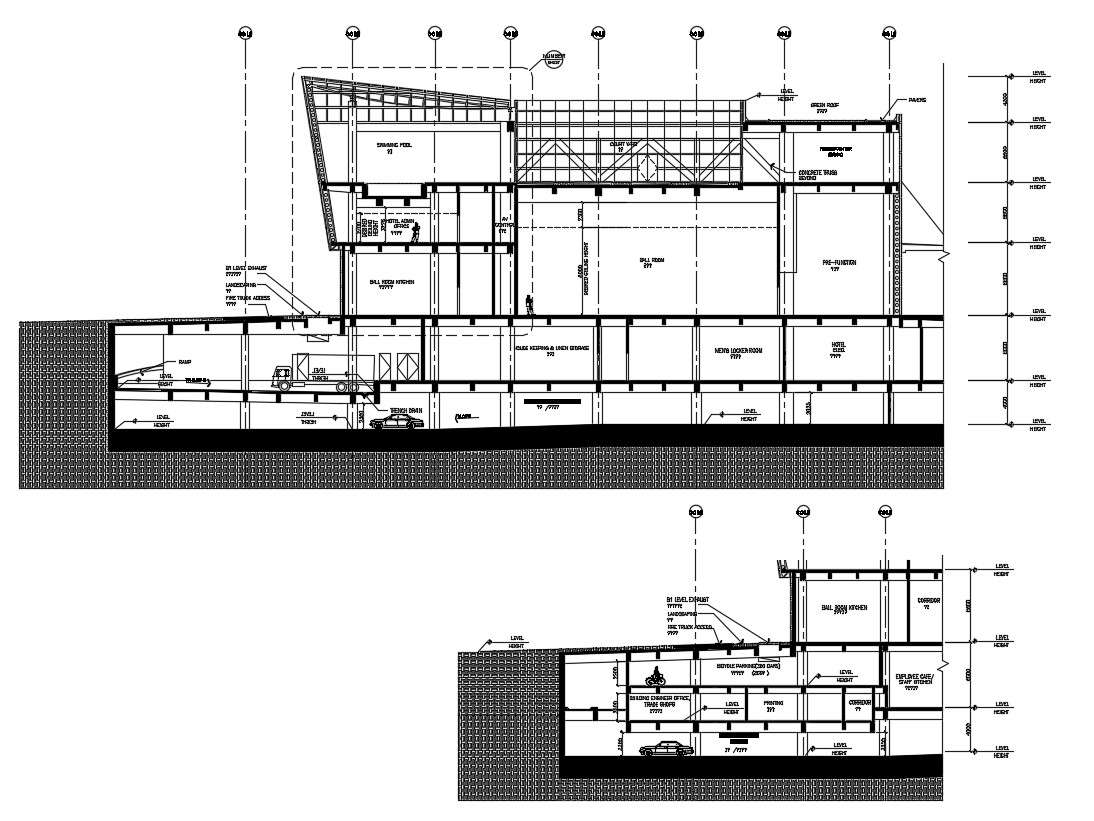 Section Drawing Of Modern Commercial Building AutoCAD File Cadbull