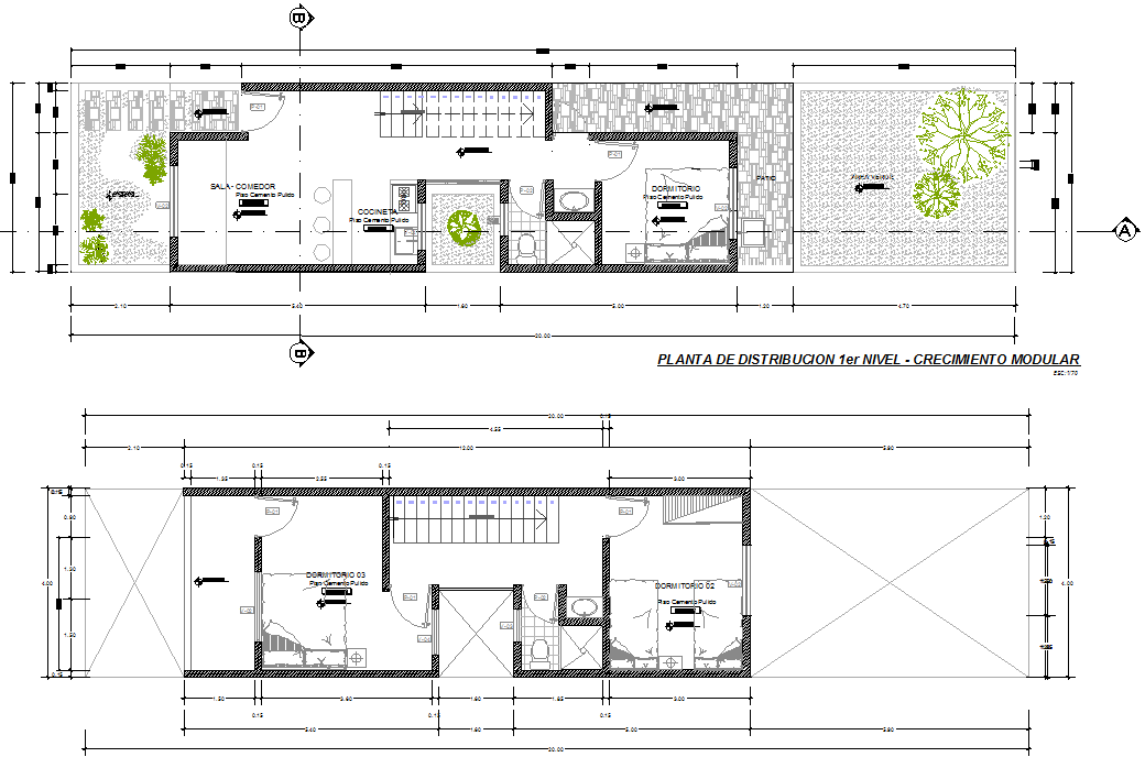 Row house plan is given in this cad file. Download this 2d cad file now ...