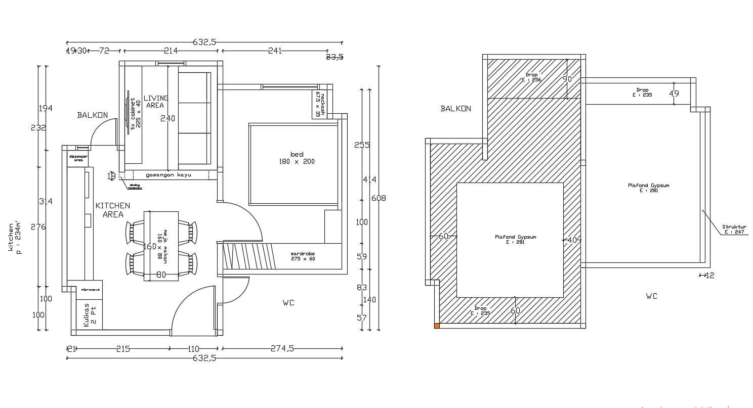 1 Bhk Residence House Plan Drawing Dwg File Cadbull Images And Photos Finder