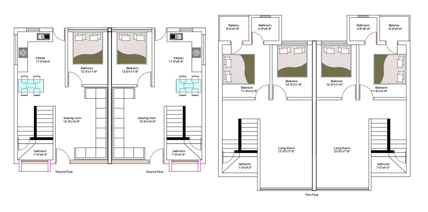 1000 SQ FT House Plans 3 Bedroom Indian Style AutoCAD File 