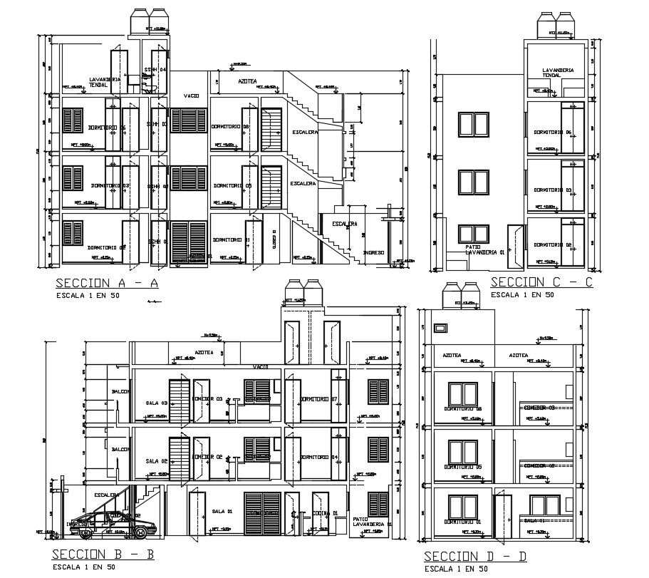 100 Square Meter Apartment Building Section Drawing DWG File - Cadbull