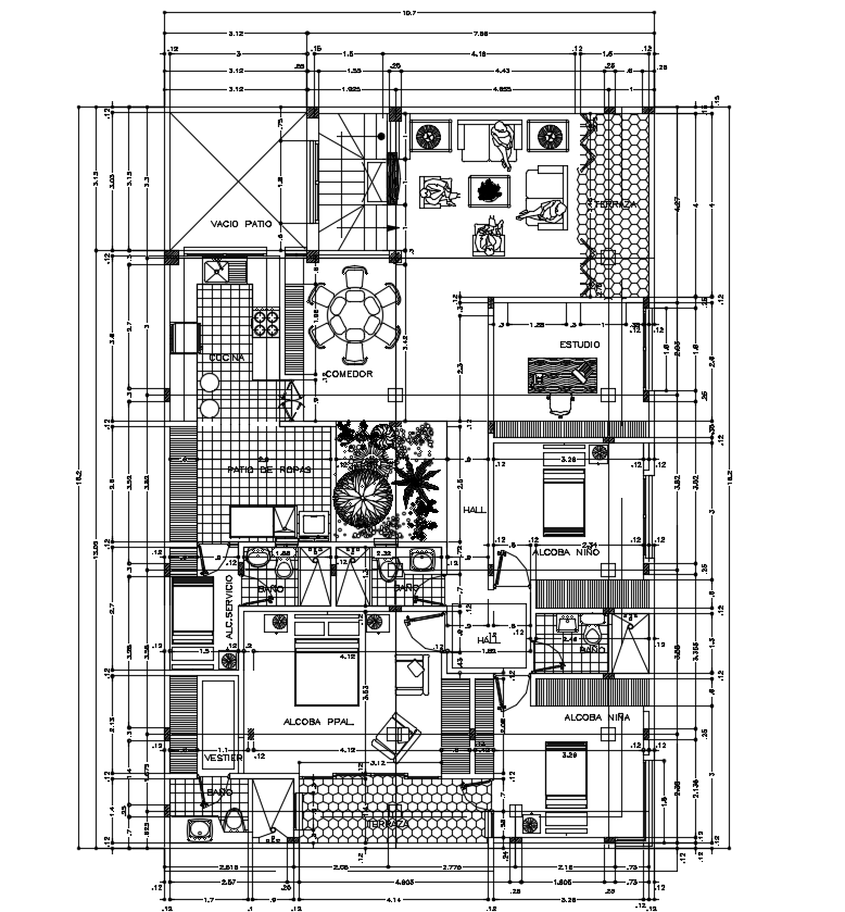 3 Bhk House Plan With Furniture Layout Plan Cad Drawing Dwg File Cadbull Images