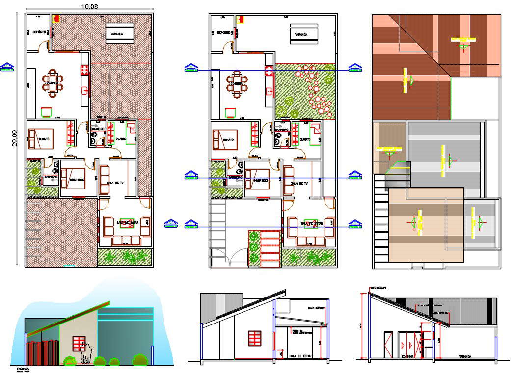 10X20 Meter House Plan With Front Elevation Design AutoCAD File - Cadbull