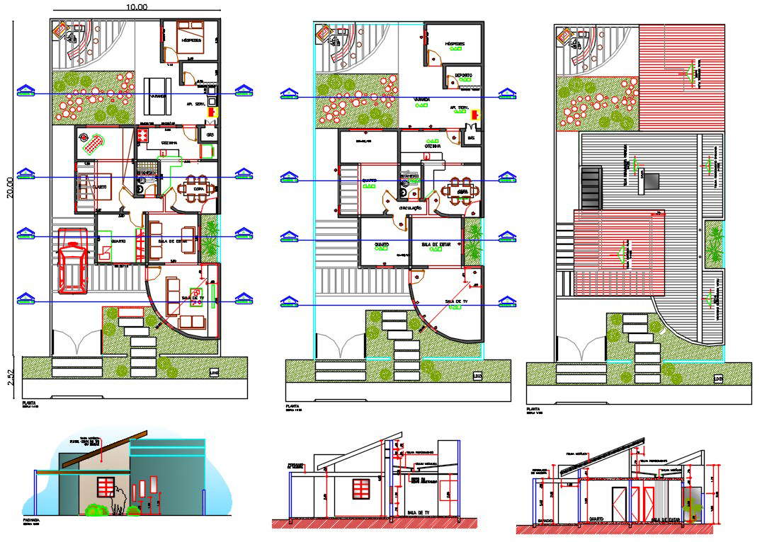 10 X 20 Meter Single Storey Architecture House Plan With Front Elevation Drawing Dwg File Cadbull