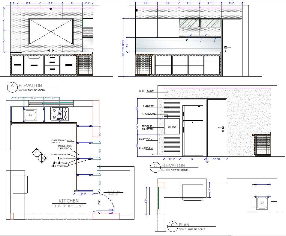 10ftx13ft Modular Kitchen Design Architecture Cad Drawing Cadbull