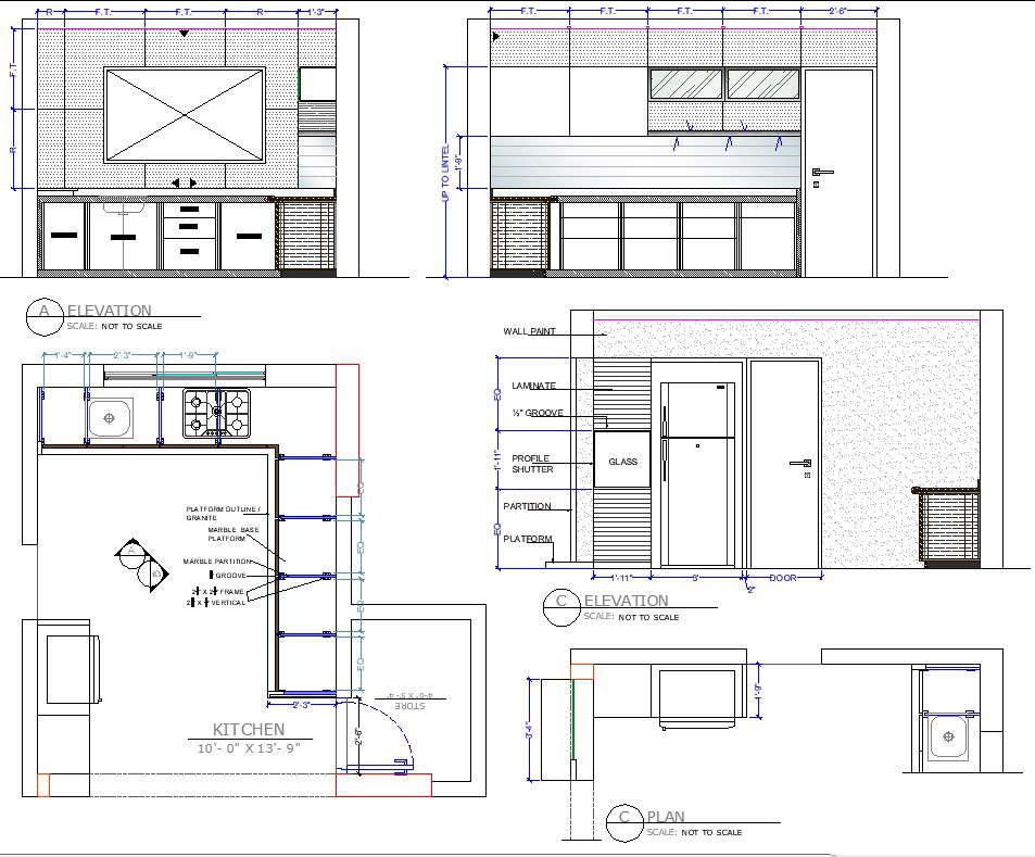 Ftx Ft Modular Kitchen Design Architecture Cad Drawing Cadbull