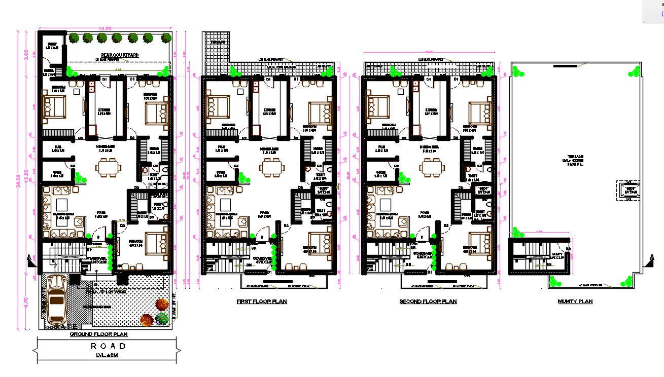 X House Bhk Layout Plan Cad Drawing Dwg File Cadbull