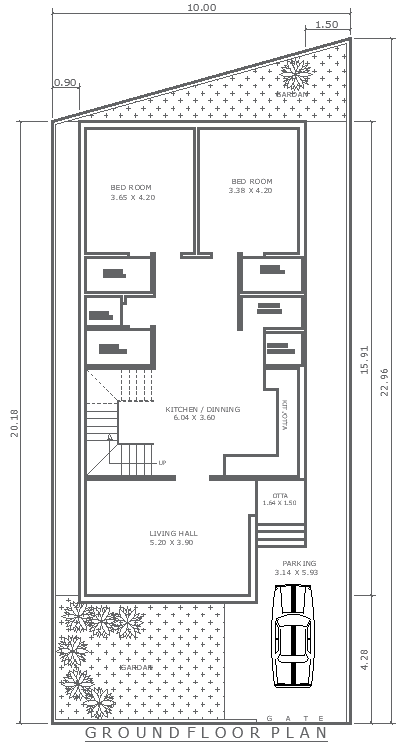 10m x 20.18m 2BHK Ground Floor House Plan Layout | AutoCAD DWG - Cadbull