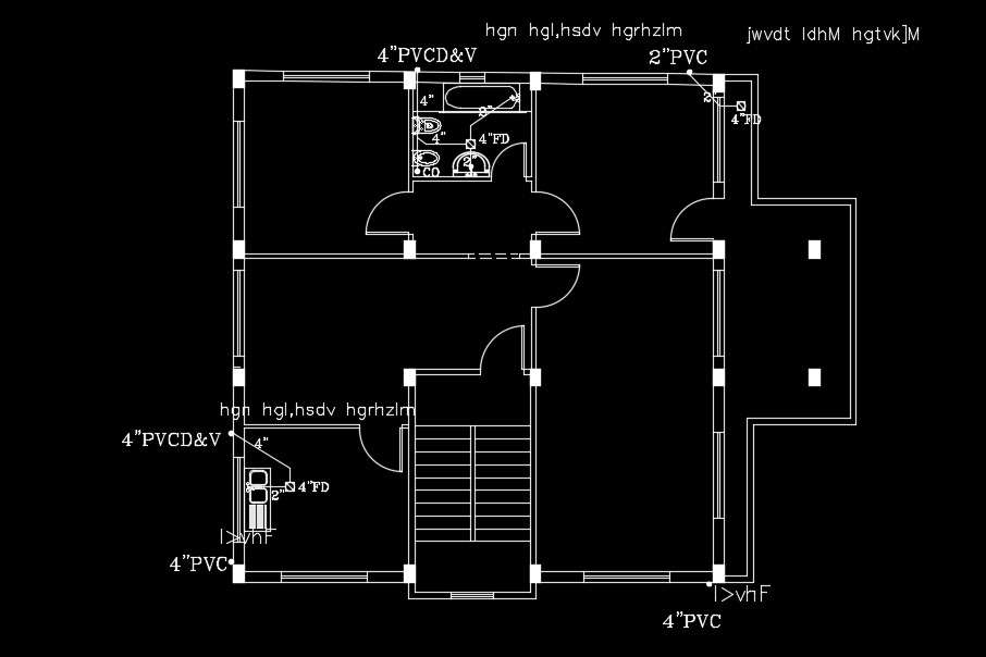 10x10m Residential House Plan Water Line Autocad 2d Drawing - Cadbull