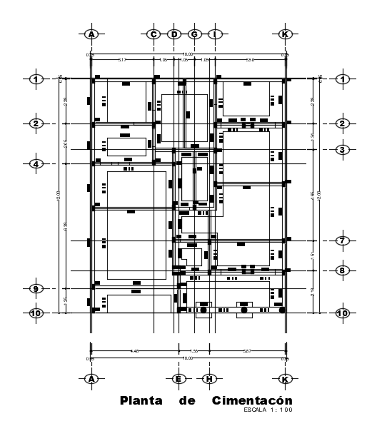 10x12m house plan foundation layout 2d drawing is given - Cadbull