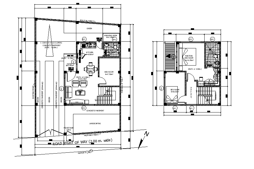 10x13 Meter 2 BHK House Layout CAD Drawing - Cadbull