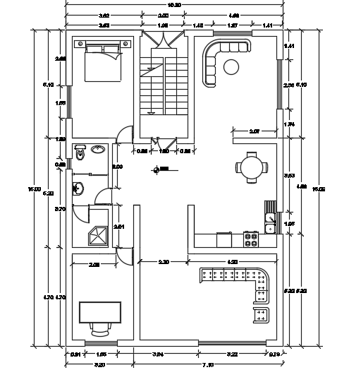 10x15m Architecture 1bhk Ground Floor House Plan Cad Model Cadbull