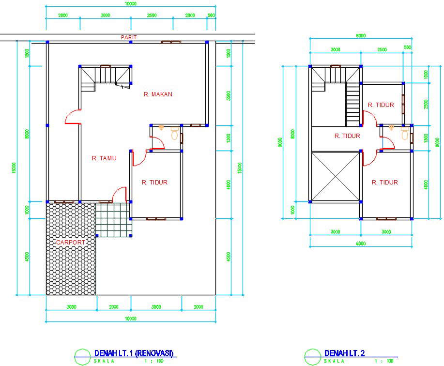 10x15m residential duplex house plan CAD drawing - Cadbull