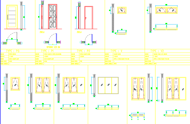 10x20m residential house building doors & windows detail drawing - Cadbull