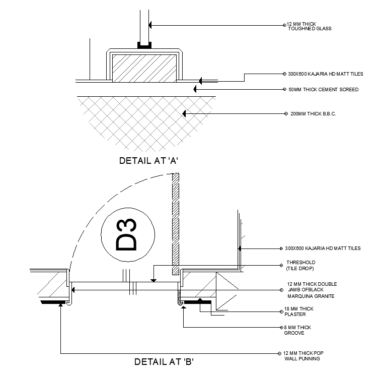 10’x7’ bathroom door opening detail is given in this AutoCAD model ...