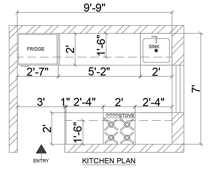 10’x7’ Kitchen Plan Is Given In This Autocad Drawing Model. Download 