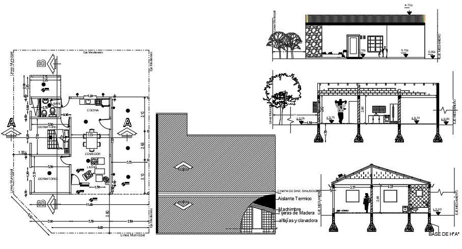 10x8 Meter 2 Bhk House Autocad Plan Layout Cadbull 5982