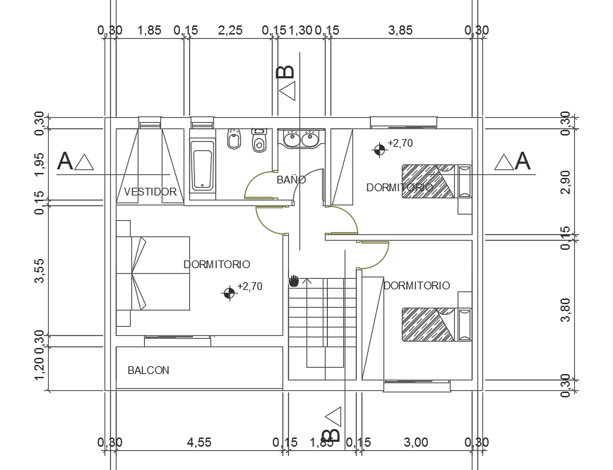 10x8m Architecture First Floor House Plan Autocad Drawing Cadbull