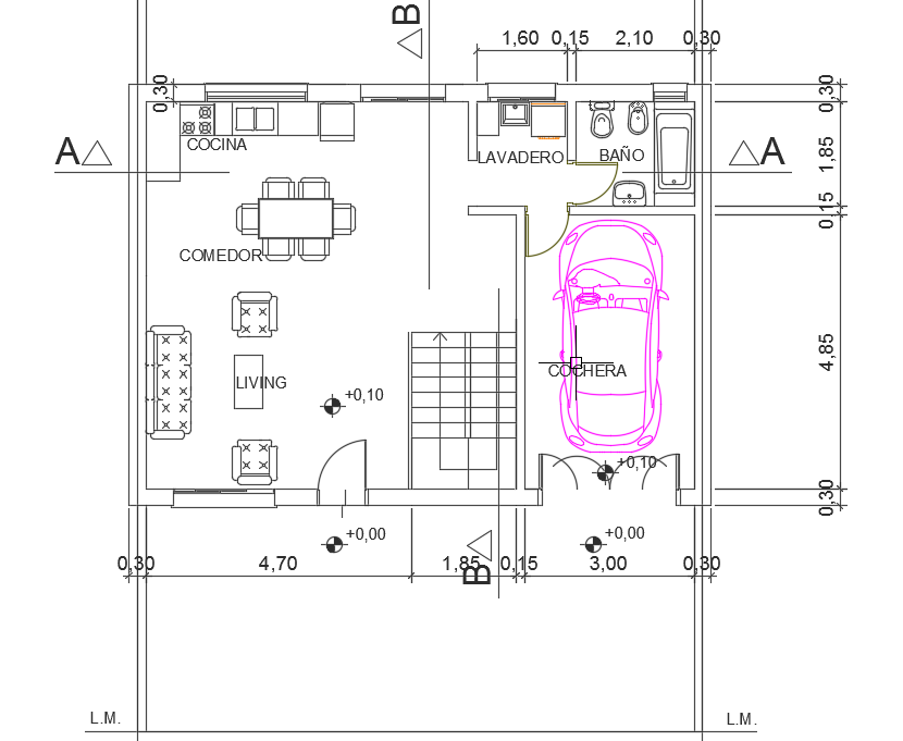 10x8m Architecture Ground Floor House Plan Autocad Drawing Cadbull