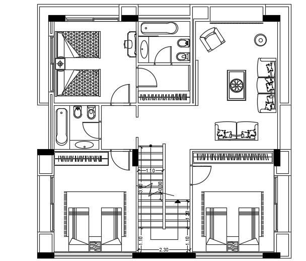 11x11m Architecture 5bhk First Floor House Plan Autocad Drawing Cadbull