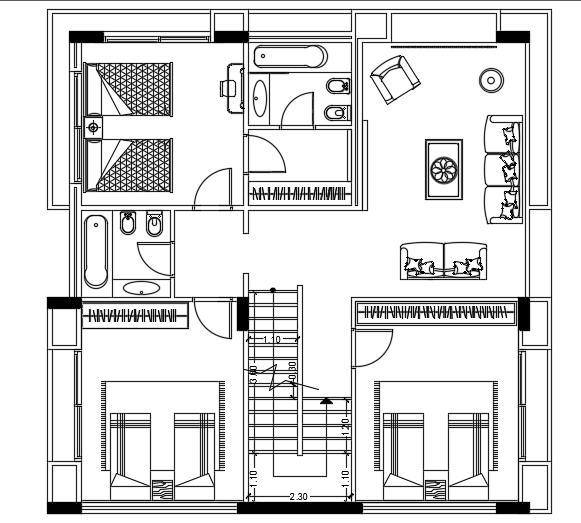 11x11m three story first floor house plan cad 2d dwg file is given in ...