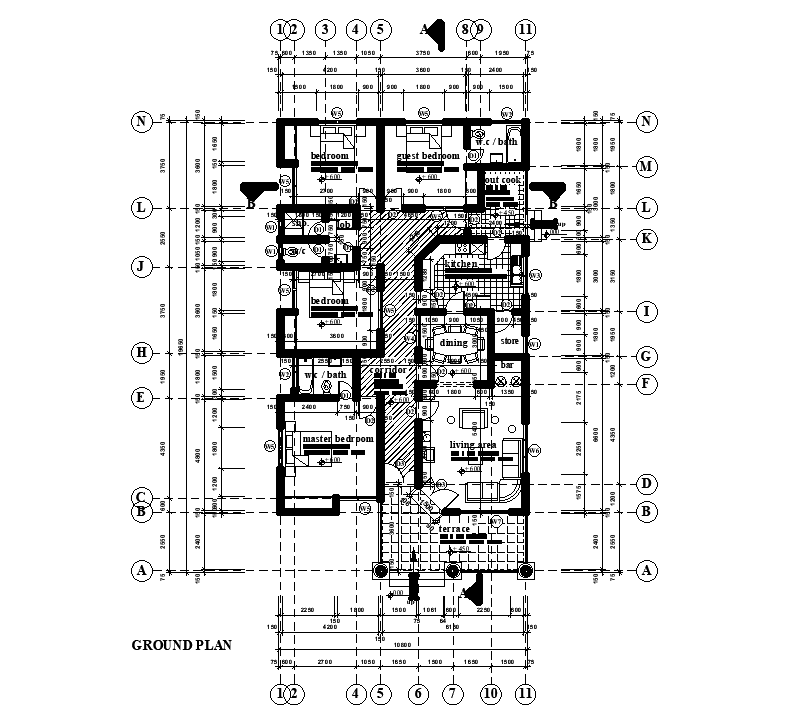 11x20m residential house plan is given in this Autocad drawing file ...