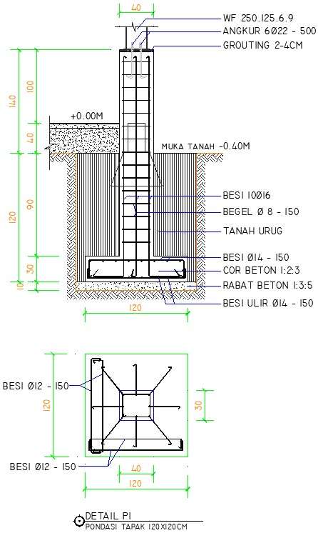 120x120cm warehouse building foundation plan and section drawing - Cadbull