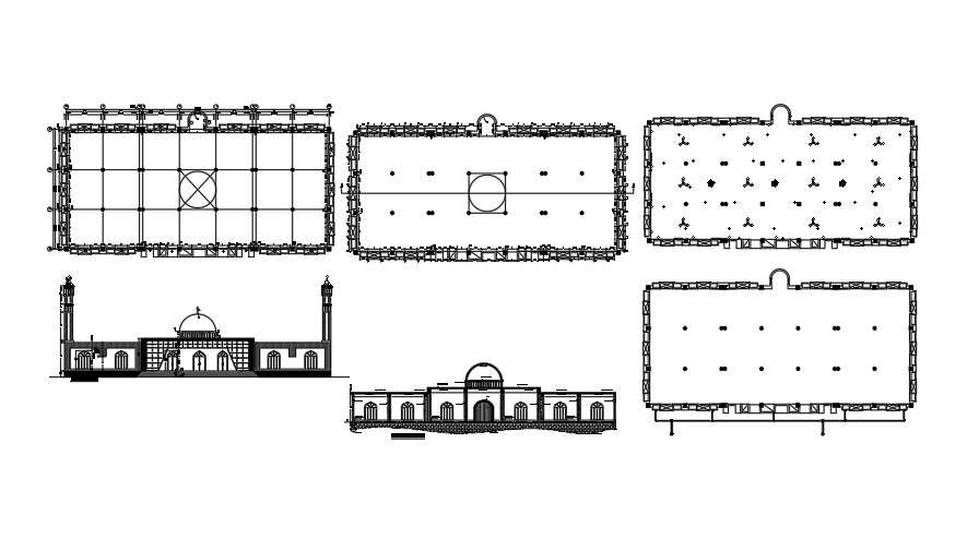 126x59 Mosque Plan And Elevation View Is Given In This Cad File Cadbull 